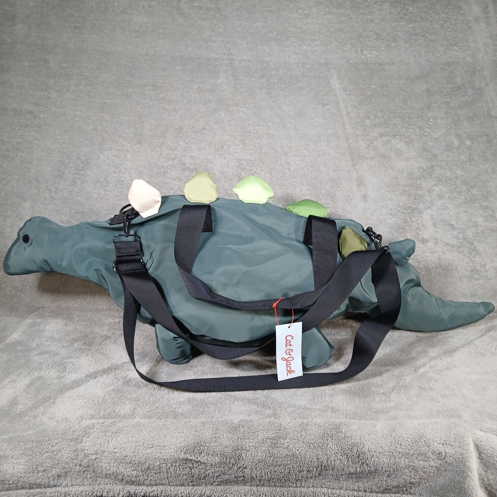 Cat & Jack Dinosaur Duffel Kids OS Green Solid Novelty 2024 Polyester Travel Bag